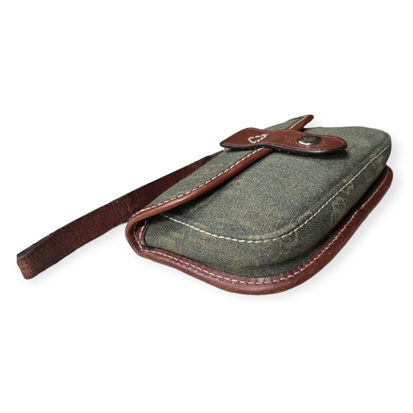 Dooney & Bourke Olive Green Signature Fabric w/Brown Leather Trim Wristlet - Picture 5 of 8